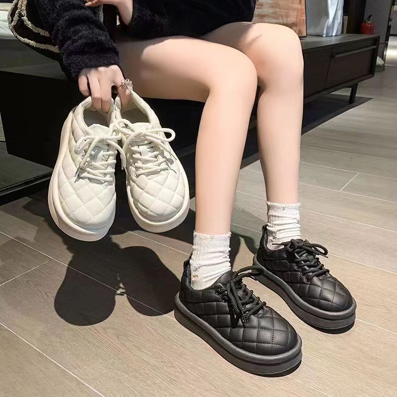 [Over 17,000 sold] Cotton shoes for women in winter, high-end plush insulation, thick diamond grid anti slip sponge cake, thick sole, oil resistant bread, student white shoes