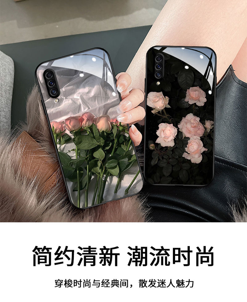 Samsung A50S phone case new internet famous glass ultra-thin Samsung A30S full edge protective case pleated rose