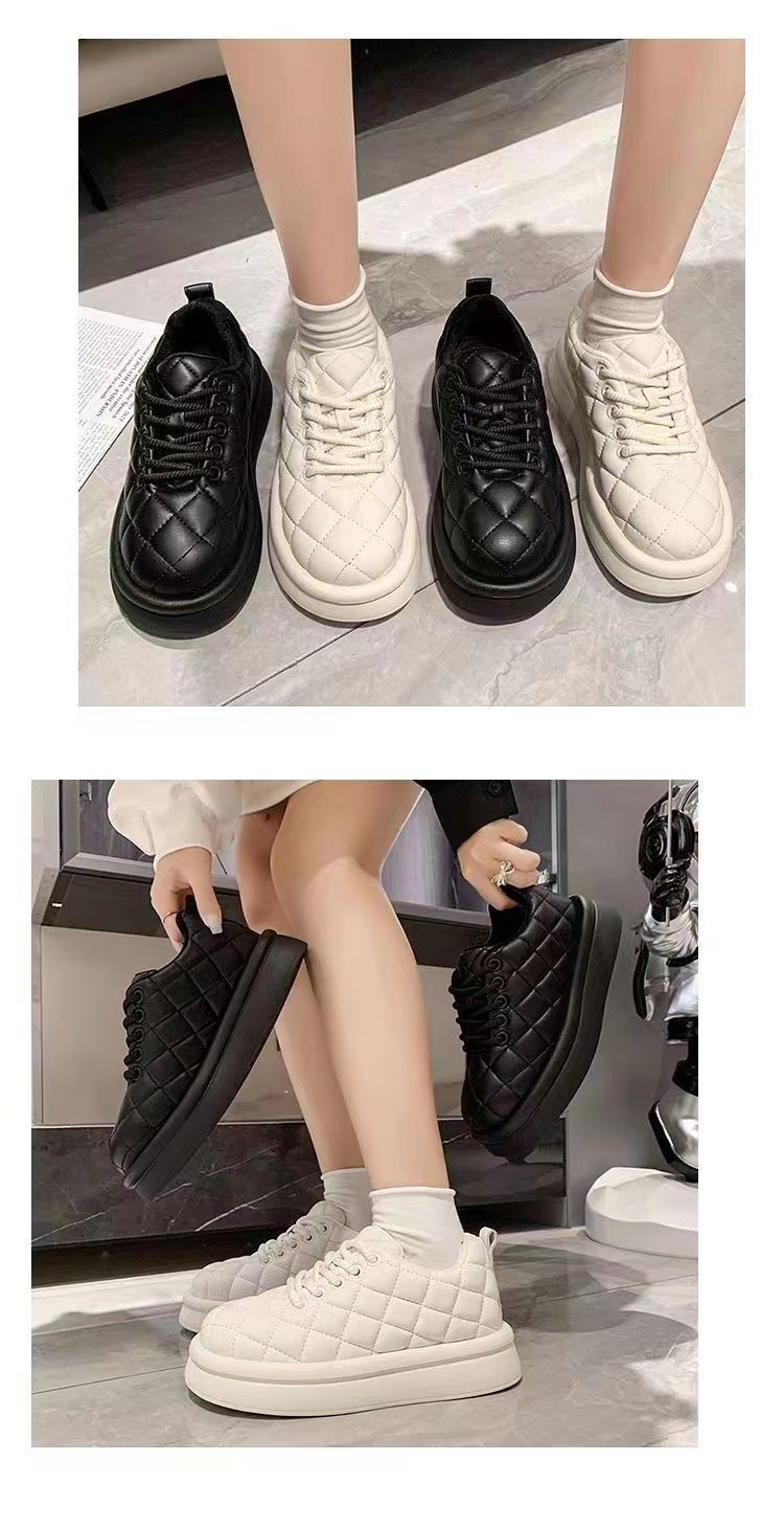 [Over 17,000 sold] Cotton shoes for women in winter, high-end plush insulation, thick diamond grid anti slip sponge cake, thick sole, oil resistant bread, student white shoes