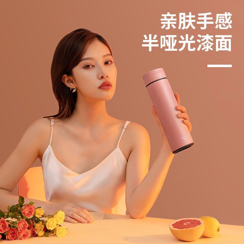 Intelligent temperature display and insulation cup stainless steel portable Korean version business tea making water cup, simple for male and female students