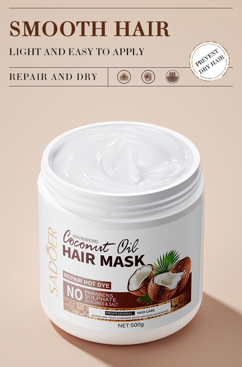 Milk Fragrant Coconut Hair Conditioner Coconut Milk Flavor Hair Mask SADOER improves restlessness, nourishes softness, smoothness, and has a large capacity of 500g