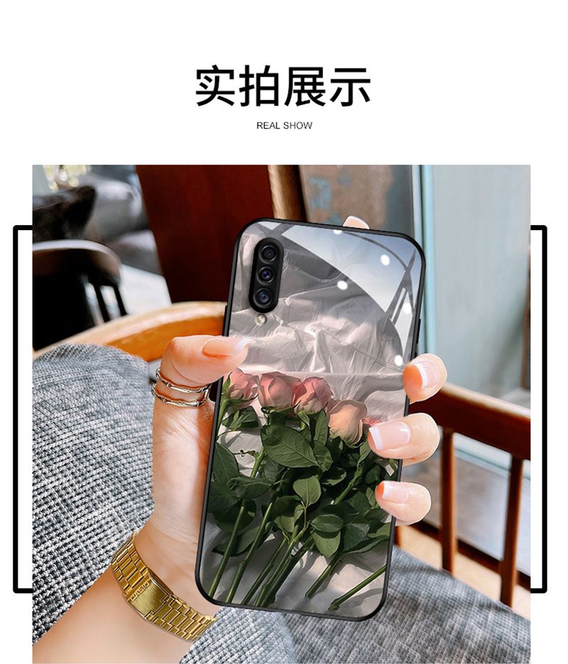 Samsung A50S phone case new internet famous glass ultra-thin Samsung A30S full edge protective case pleated rose