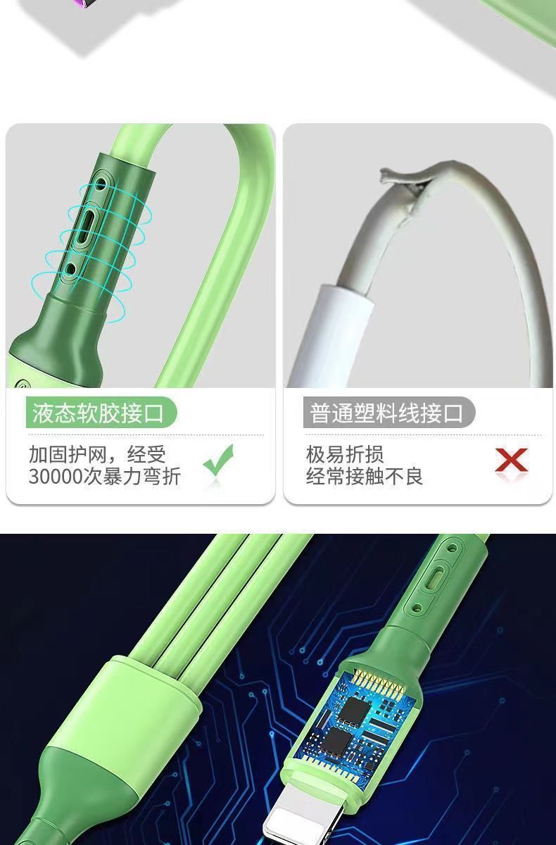 A super fast charging three in one charging cable suitable for Huawei VIVO, Xiaomi OPPO, one to three data cable length