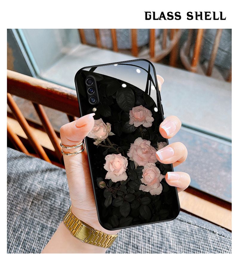 Samsung A50S phone case new internet famous glass ultra-thin Samsung A30S full edge protective case pleated rose