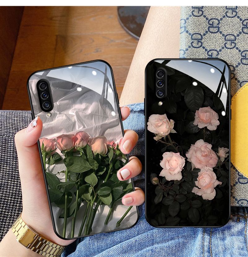 Samsung A50S phone case new internet famous glass ultra-thin Samsung A30S full edge protective case pleated rose