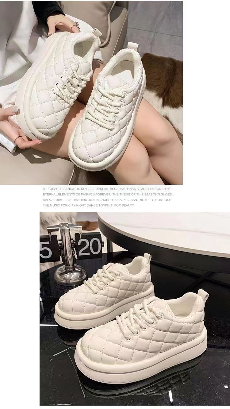 [Over 17,000 sold] Cotton shoes for women in winter, high-end plush insulation, thick diamond grid anti slip sponge cake, thick sole, oil resistant bread, student white shoes