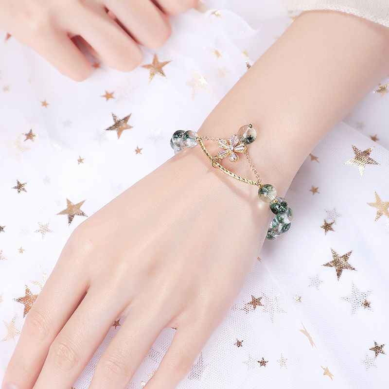 Cherry Blossom Green Ghost Bracelet Female Ins Niche Design New Transfer Crystal Bracelet Beads Birthday Gift for Girlfriends, One price Two bends