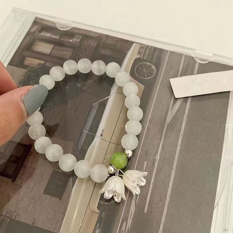 White jade lily of the valley bracelet for girlfriends, nine-piece outfit, light luxury, good looks, versatile, simple niche design, One price Nine pieces!