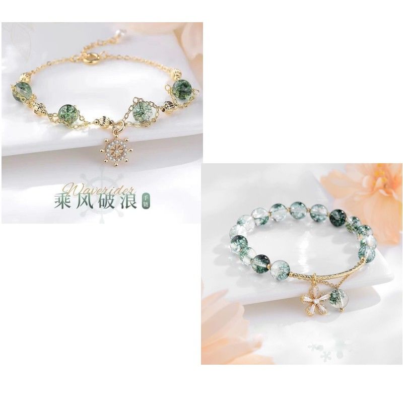 Cherry Blossom Green Ghost Bracelet Female Ins Niche Design New Transfer Crystal Bracelet Beads Birthday Gift for Girlfriends, One price Two bends