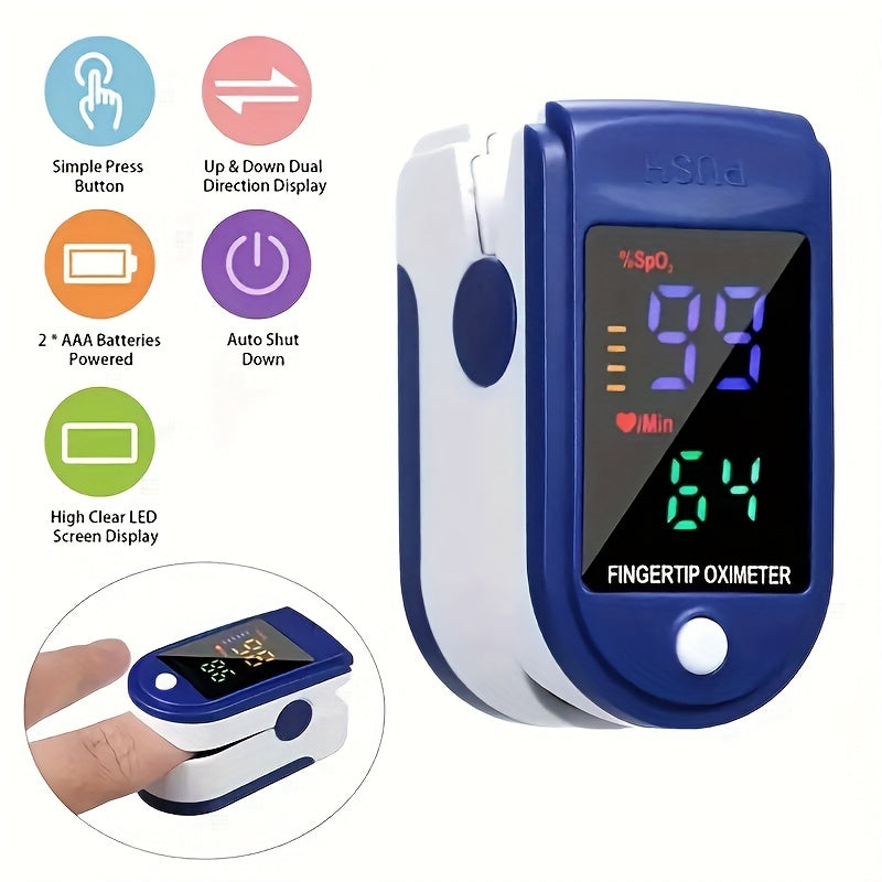 Fingertip Pulse Oximeter, Blood Oxygen Saturation Monitor (SpO2) With Pulse Rate Measurements And Pulse Bar Graph, Portable Digital Reading LED Display, Batteries Not Included