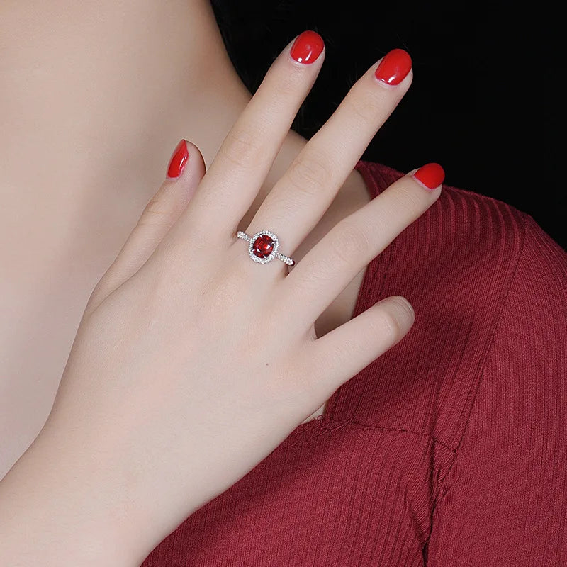 Classic natural ruby Red Stone Rings for Women 925 Sterling Silver Fashion Anniversary Jewelry For girls Christmas Day Gift