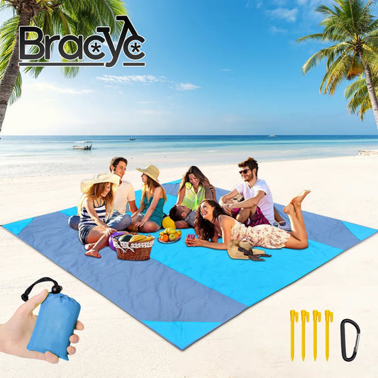 2x2.1m Waterproof Pocket Beach Blanket Folding Camping Mat Mattress Portable Lightweight Mat Outdoor Picnic Mat Sand Beach Mat