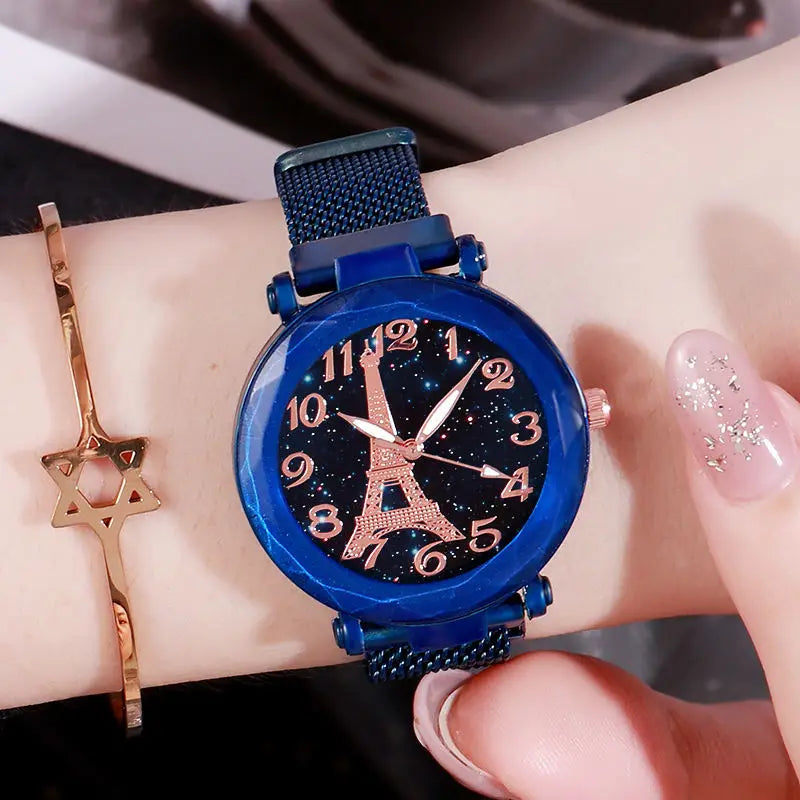 Eiffel Tower Star Watch for Women Simple Luxury Mesh Steel Belt Watch Ladies Dress Party Wristwatch Relógio Feminino Gifts